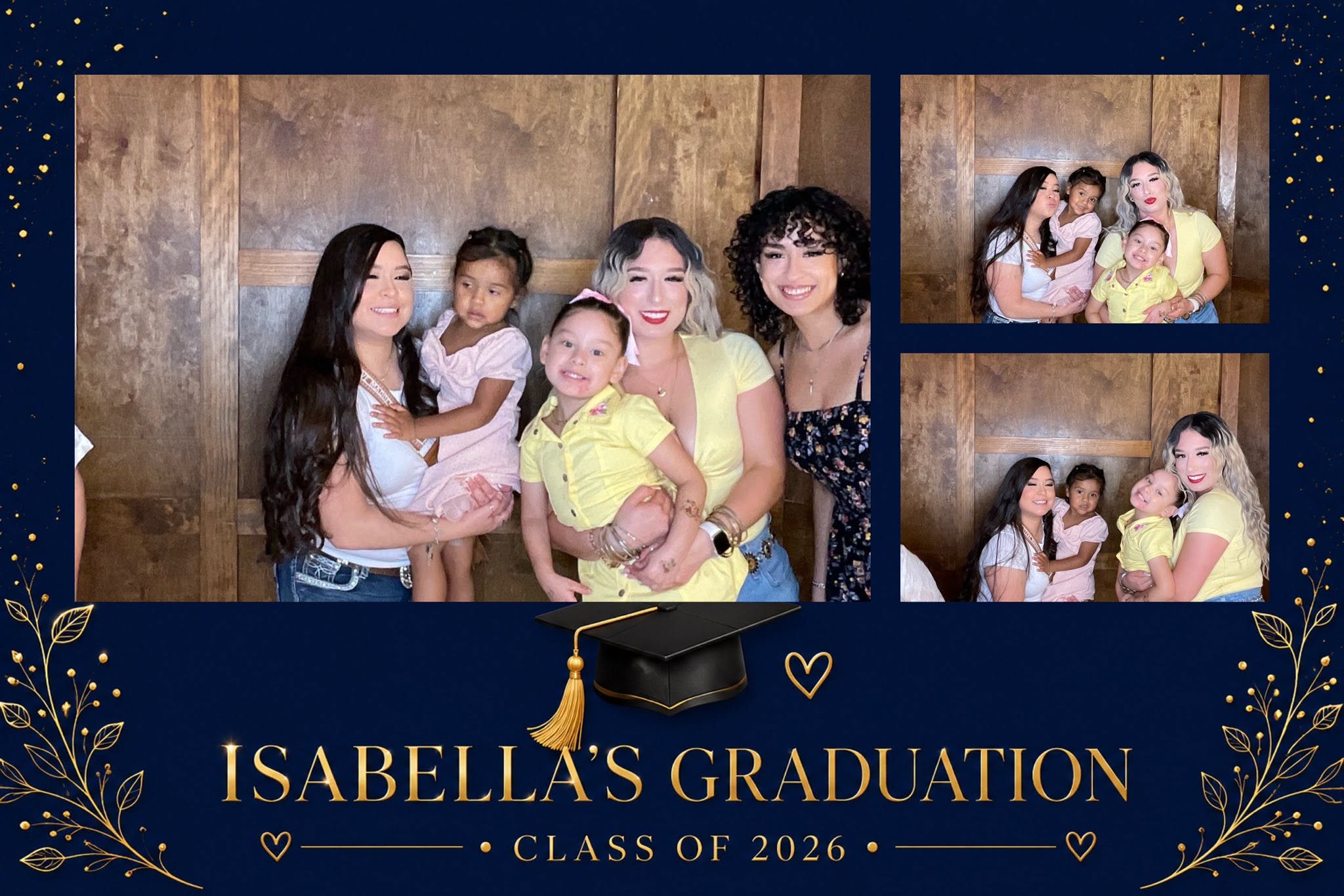 Friends posing at the photo booth